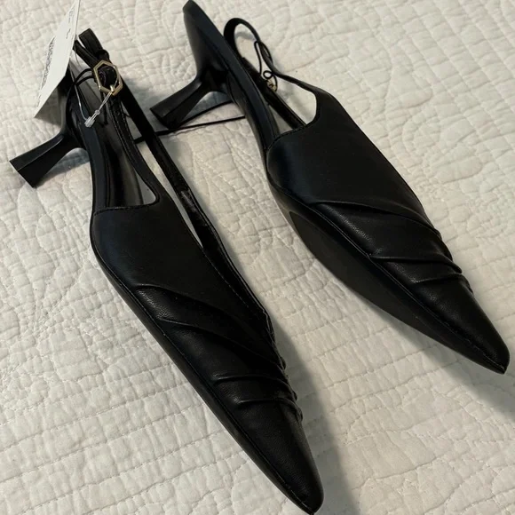 🍊NWT H&M Black Slingback Women's Kitten heel Shoes 8🍊 - Picture 3 of 6